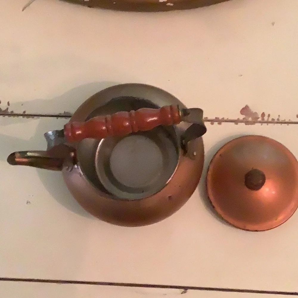 Vintage Copper Teapot Wood Handle